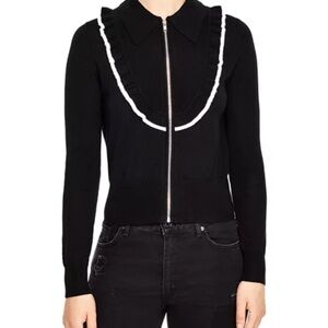 Sandro Tao Ruffled Zip-Up Cardigan